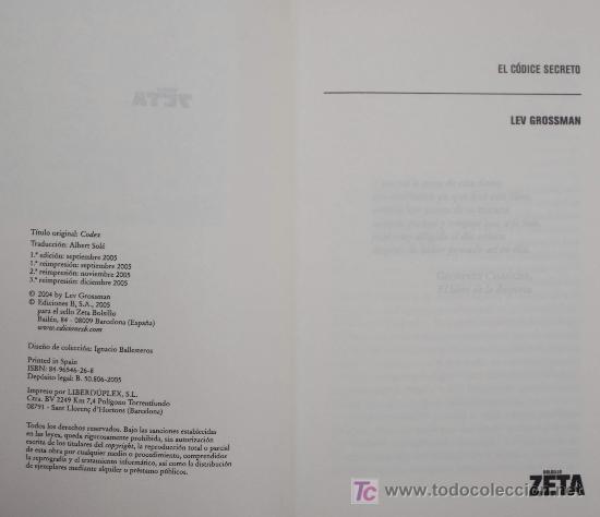 Libros de segunda mano: EL C&Oacute;DICE SECRETO / LEV GROSSMAN.  A ESTRENAR. * BEST SELLER. * - Foto 3