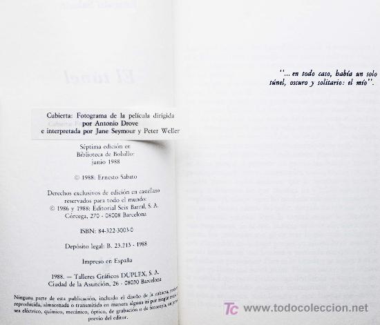 Libros de segunda mano: ERNESTO S&Aacute;BATO / EL T&Uacute;NEL. SEIX BARRAL. - Foto 3
