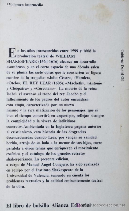 Libros de segunda mano: WILLIAM SHAKESPEARE / EL REY LEAR. ALIANZA EDITORIAL. * VERSI&Oacute;N DE JENARO TALENS * - Foto 2