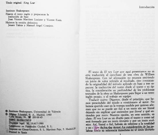 Libros de segunda mano: WILLIAM SHAKESPEARE / EL REY LEAR. ALIANZA EDITORIAL. * VERSI&Oacute;N DE JENARO TALENS * - Foto 3