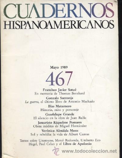 Libros de segunda mano: CUADERNOS HISPANOAMERICANOS. MAYO 1989. N&ordm; 467  (A/ REV- 117) - Foto 1