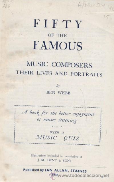 Libros de segunda mano: FIFTY OF THE FAMOUS MUSIC COMPOSERS. THEIR LIVES AND PORTRAITS  (A/ MU- 214)