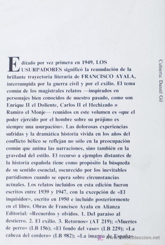 Libros de segunda mano: FRANCISCO AYALA / LOS USURPADORES. ALIANZA EDITORIAL. 1&ordf; EDICI&Oacute;N. - Foto 2