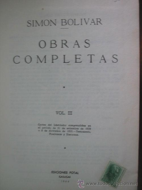 Libros de segunda mano: OBRAS COMPLETAS (volumen III). BOL&Iacute;VAR, Sim&oacute;n. 1964 - Foto 1