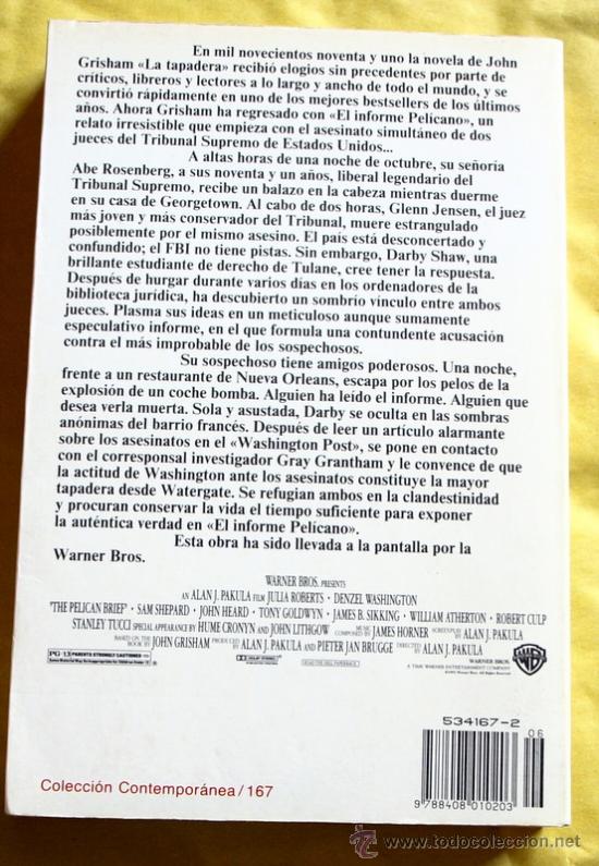 Libros de segunda mano: EL INFORME PELICANO - JOHN GRISHAM - 6&ordm; EDICION - - Foto 2