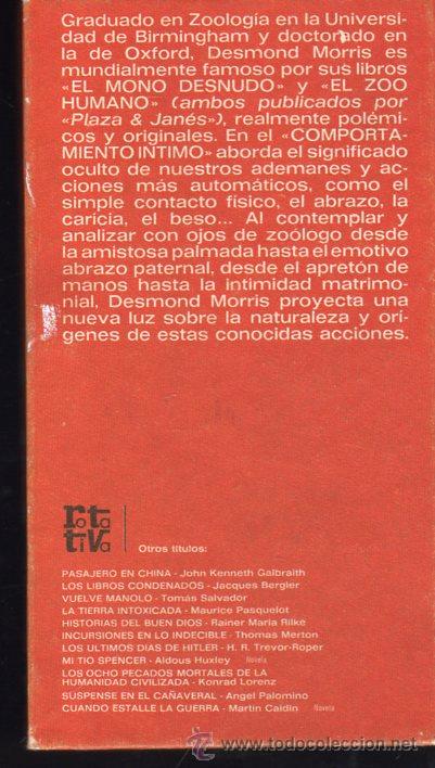 Libros de segunda mano: CORPONTAMIENTO INTIMO DE DESMOND MORRIS - MADRID 1974 - Foto 5