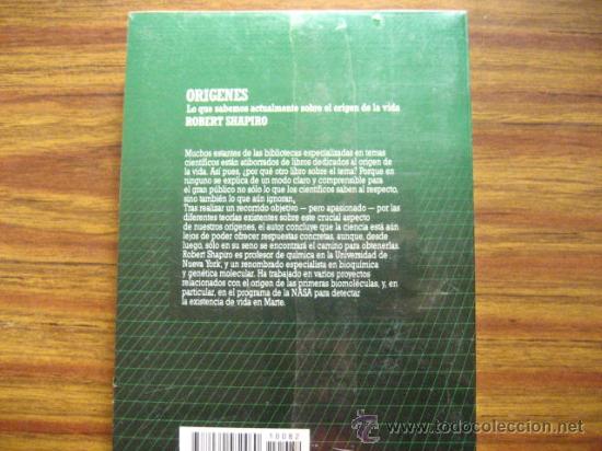 Libros de segunda mano: origenes , robert shapiro ,   ( tecnicos c2 - Foto 2