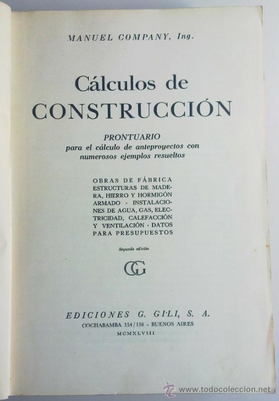 Libros de segunda mano: C&Aacute;LCULOS DE CONSTRUCCI&Oacute;N (M. Company) - Foto 2