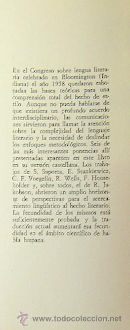 Libros de segunda mano: ESTILO DEL LENGUAJE - THOMAS A. SEBEOK - ESTUDIOS DE: E. STANKIEWICZ - S. SAPORTA - R. WELLS........ - Foto 2