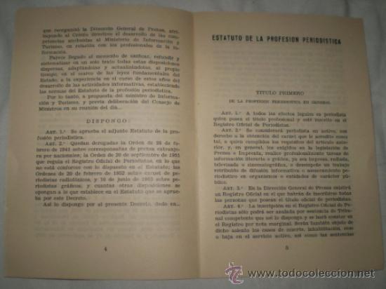Libros de segunda mano: ESTATUTO DE LA PROFESION PERIODISTICA ,VALENCIA 1964 - Foto 2
