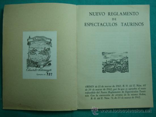 Libros de segunda mano: Reglamento Taurino 1962 - Foto 2
