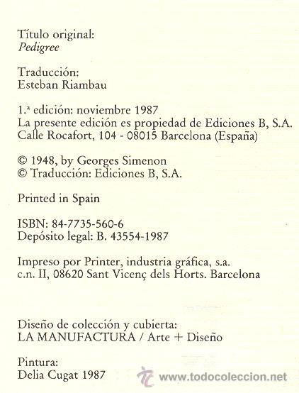 Libros de segunda mano: GEORGES SIMENON PEDIGREE . EDICIONES B .1&ordf; EDICI&Oacute;N  * INSPECTOR MAIGRET * - Foto 4