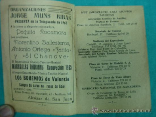 Libros de segunda mano: Agenda taurina 1965 - Foto 3