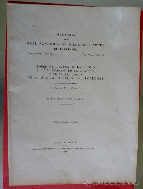 Libri di seconda mano: Sobre el Contenido en Plomo y en Magnesio de la Silvanita y de la Sal com&uacute;n de la Cuenca Potasica de