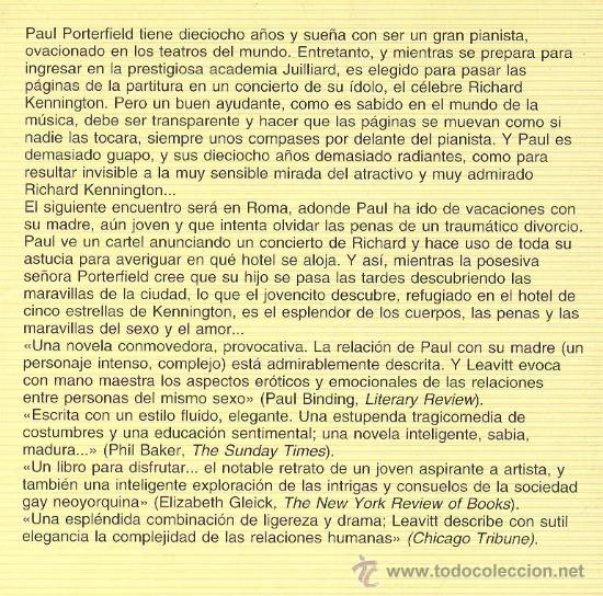 Libros de segunda mano: DAVID LEAVITT / JUNTO AL PIANISTA . EDITORIAL ANAGRAMA . 1&ordf; EDICI&Oacute;N . - Foto 2