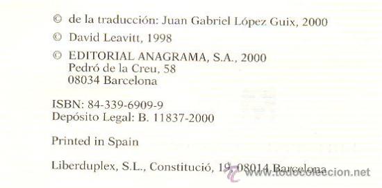 Libros de segunda mano: DAVID LEAVITT / JUNTO AL PIANISTA . EDITORIAL ANAGRAMA . 1&ordf; EDICI&Oacute;N . - Foto 3