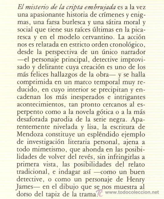 Libros de segunda mano: EDUARDO MENDOZA / EL MISTERIO DE LA CRIPTA EMBRUJADA . SEIX BARRAL 1995 BIBLIOTECA DE BOLSILLO - Foto 2