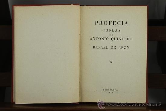 Libros de segunda mano: 3628- PROFECIA. QUINTERO Y LEON. IMP. MODERNA. 1954. - Foto 1