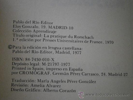 Libros de segunda mano: LA PRACTICA DEL RORSCHACH RAUSCH DE TRAUBENBERG 1977 EC - Foto 6