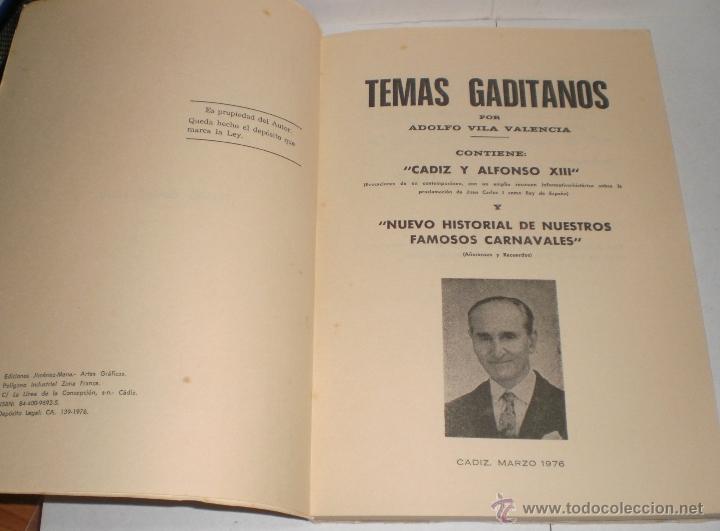 Libros de segunda mano: TEMAS GADITANOS. Adolfo Vila. Cadiz. 1976. - Foto 2