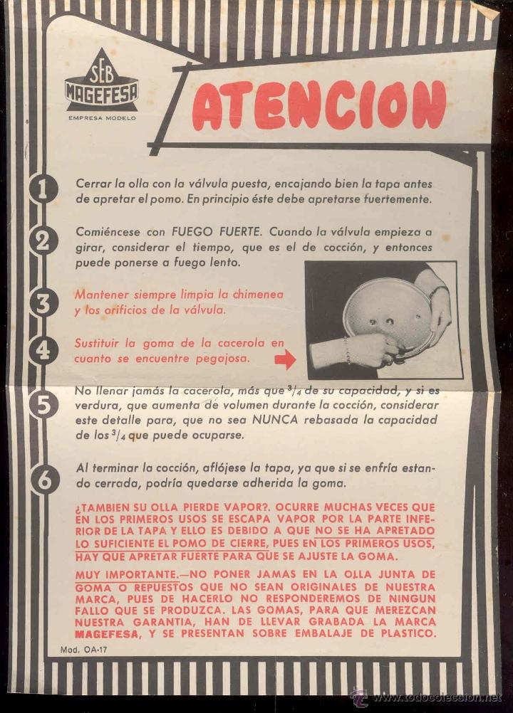 Libros de segunda mano: LIBRO INSTRUCCIONES DE USO Y RECETAS DE LA OLLA MAGEFESA - 1966 - Foto 2