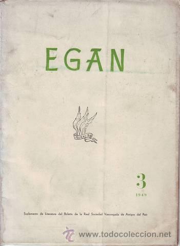 Libros de segunda mano: EGAN. Suplemento de Literatura del Bolet&iacute;n de la Real Sociedad Vascongada de Amigos del Pa&iacute;s. N&ordm; 3.