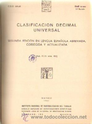 Libros de segunda mano: CLASIFICACI&Oacute;N DECIMAL UNIVERSAL       A-BIBLIO-001 - Foto 1