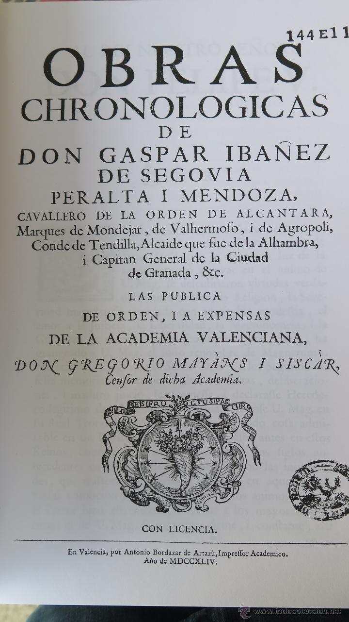 Libros de segunda mano: OBRAS CRONOLOGICAS (1744). MARQUES DE MONDEJAR. FACSIMIL - Foto 2