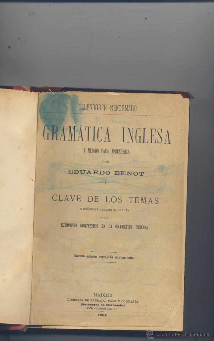 Libros de segunda mano: GRAMATICA INGLESA- EDUARDO BENOT- 1904 - Foto 1