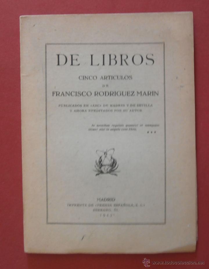 Libros de segunda mano: DE Libros. Cinco Articulos de Francisco Rodriguez Marin - Foto 1