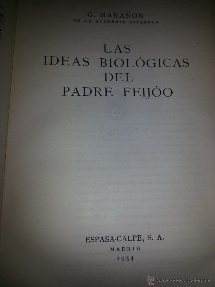Libros de segunda mano: Las ideas biologicas del P. Feijoo (Gregorio Mara&ntilde;on) - Foto 2