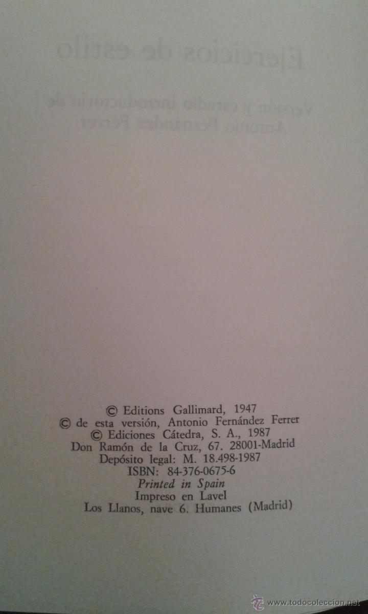Libros de segunda mano: EJERCICIOS DE ESTILO -RAYMOND QUENEAU- 1&ordf; ED- CATEDRA 1987 - Foto 2