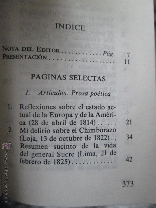 Libros de segunda mano: CRISOLIN. SIMON BOLIVAR.PAGINAS SELECTAS. E.D. AGUILAR. NUM 038. - Foto 6