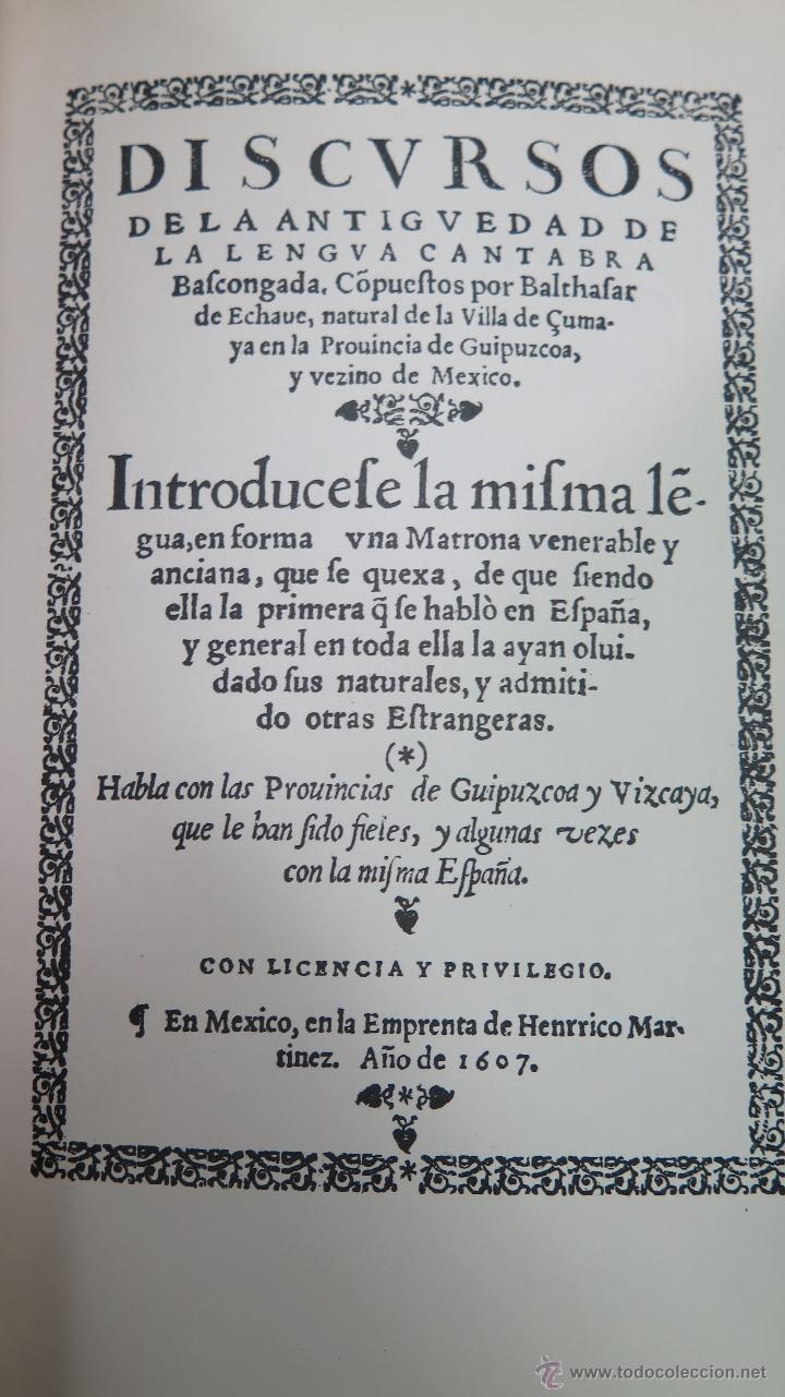 Libros de segunda mano: DISCURSOS DE LA ANTIGUEDAD DE LA LENGUA CANTABRA. BALTASAR DE ECHAVE. FACSIMIL - Foto 2