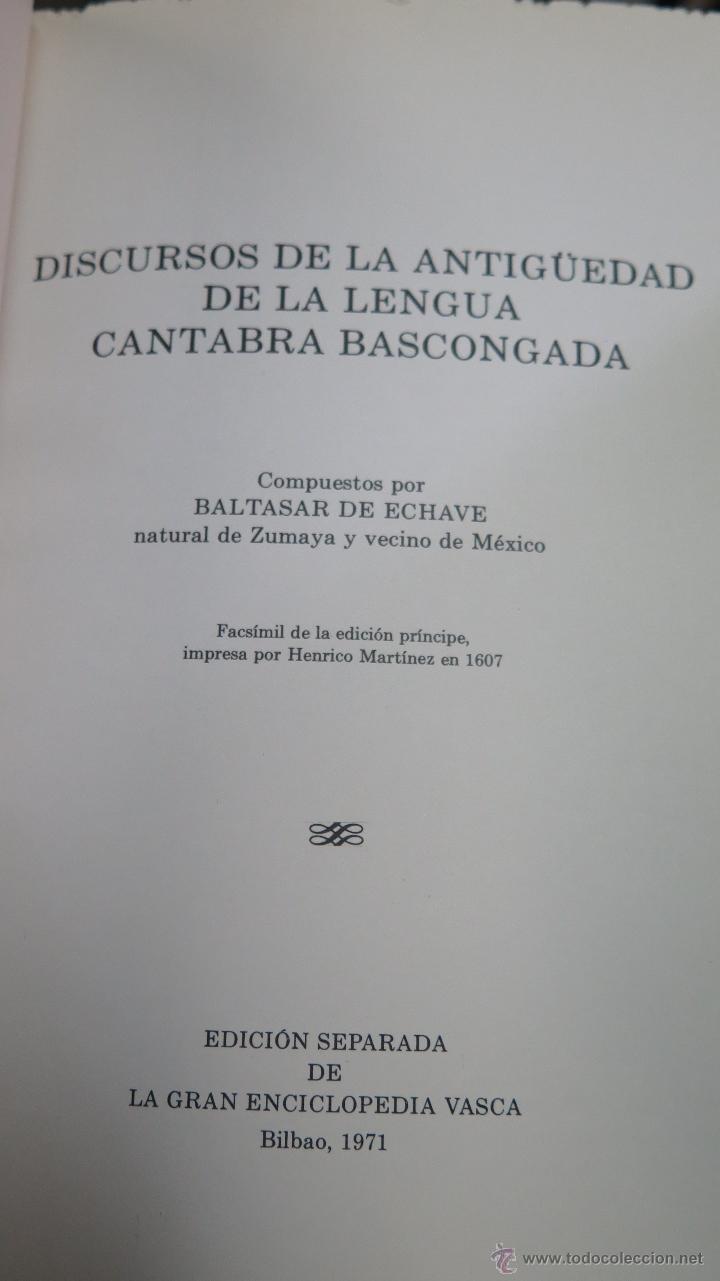 Libros de segunda mano: DISCURSOS DE LA ANTIGUEDAD DE LA LENGUA CANTABRA. BALTASAR DE ECHAVE. FACSIMIL - Foto 3