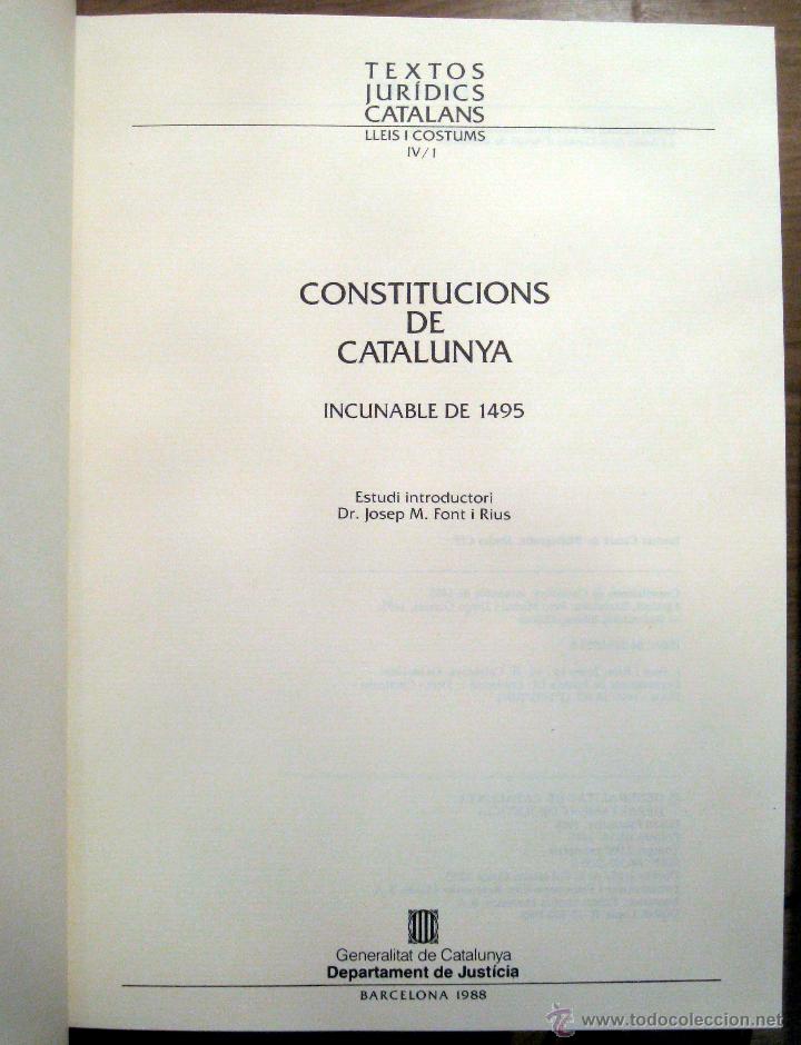 Libros de segunda mano: Constitucions de Catalunya. Incunable de 1495. Facs&iacute;mil 1988 - Foto 2