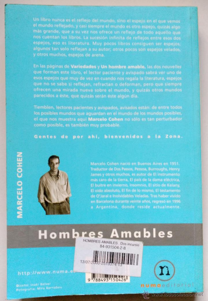 Libros de segunda mano: HOMBRES AMABLES - MARCELO COHEN - Foto 2
