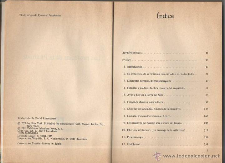 Libros de segunda mano: La profec&iacute;a de la pir&aacute;mide. Max Toth. Ediciones Mart&iacute;nez Roca, 1&ordf;  edici&oacute;n, 1981 - Foto 2