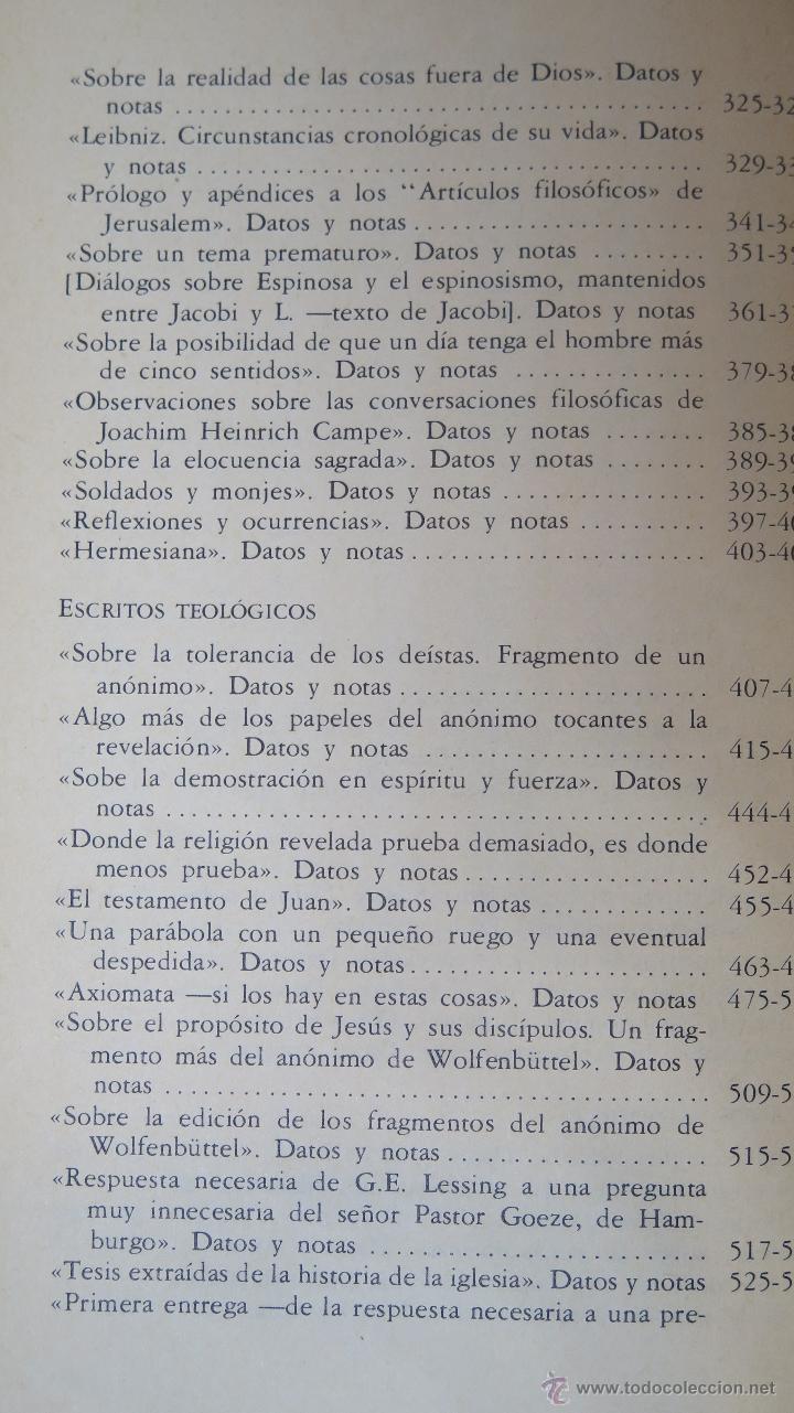 Libros de segunda mano: ESCRITOS FILOSOFICOS Y TEOLOGICOS. G. EPHRAIM LESSING - Foto 3