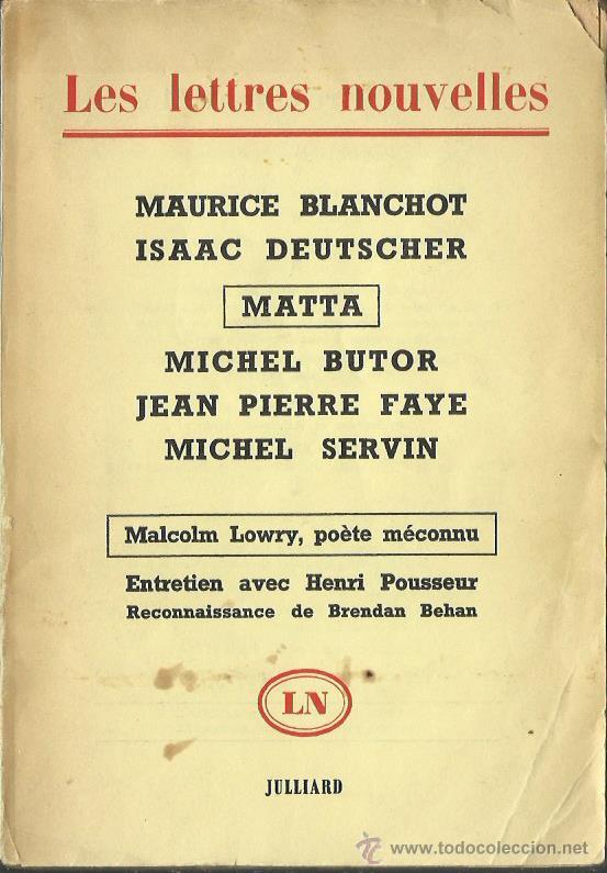 Second hand books: LES LETTRES NOUVELLES # 29. Malcolm Lowry, M. Blanchot, Michel Butor, I. Deutscher...  Octobre 1962.