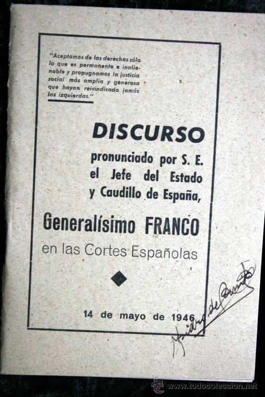 Libros de segunda mano: Discurso Franco en las Cortes Espa&ntilde;olas - 14 de mayo 1946 - F.E.T. y  J.O.N.S. De Valladolid