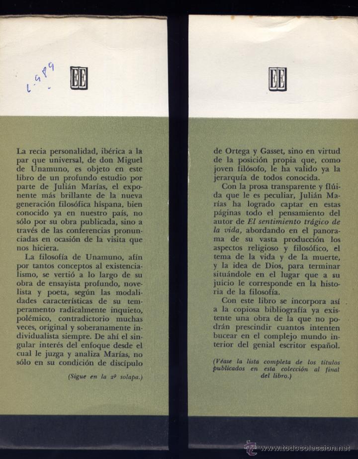 Libros de segunda mano: MAR&Iacute;AS, Juli&aacute;n.  Miguel de Unamuno.  1953. - Foto 2