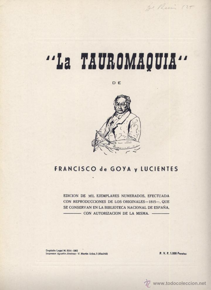 Libros de segunda mano: GOYA Y LUCIENTES, Francisco de.  La Tauromaquia.  1962. - Foto 2