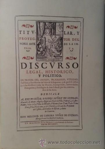 Livres d'occasion: MELCHOR DE CABRERA NU&Ntilde;EZ DE GUZMAN: Discurso ... del Arte de la Imprenta. Ed. limit. y numerada