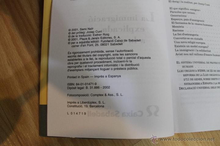 Libros de segunda mano: LA IMMIGRACI&Oacute; EXPLICADA A LA MEVA FILLA SAMI NA&Iuml;R PR&Ograve;LEG DE JOSEP CUN&Iacute; - Foto 2