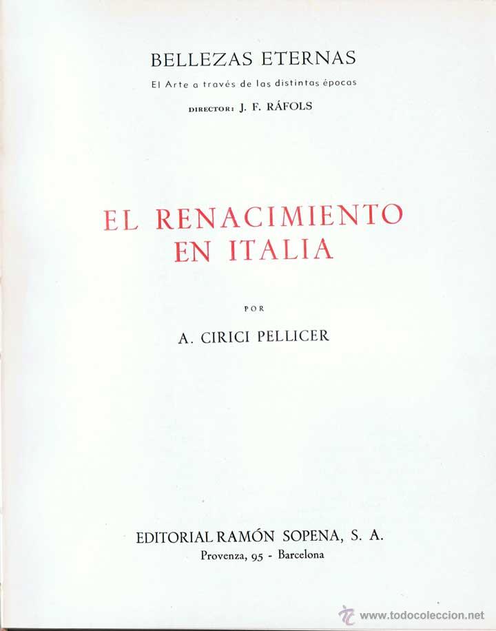 Libros de segunda mano: El Renacimiento en Italia - A. Cirici Pellicer - Foto 2