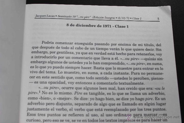 Libros de segunda mano: Ou Pire. Jacques Lacan.Seminario 19. 1971-72. Versi&oacute;n &iacute;ntegra. - Foto 3