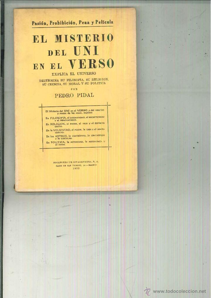 Libros de segunda mano: EL MISTERIO DEL UNI EN EL VERSO. Pedro Pidal - Foto 1