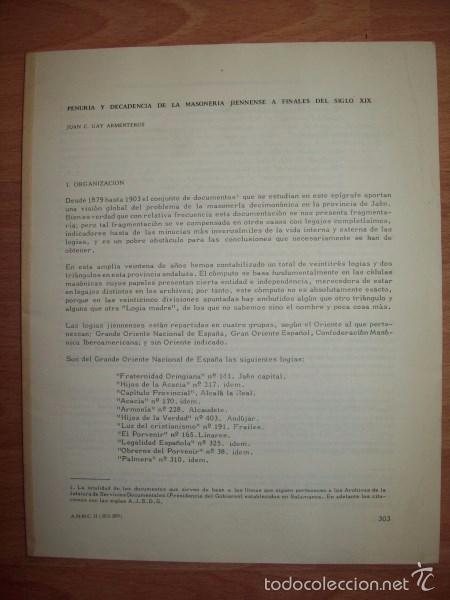 Gebrauchte B&uuml;cher: GAY ARMENTEROS, Juan C. Penuria y decadencia de la masoner&iacute;a jienense a finales del s. X. [SEPARATA]