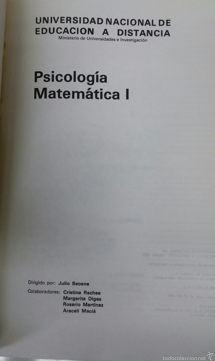 Libros de segunda mano: Psicolog&iacute;a Matem&aacute;tica I. Julio Seoane. UNED, 1980 - Foto 2